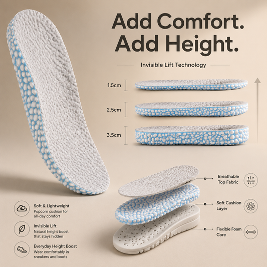 LiftStep heel lifts comparing 1.5 cm, 2.5 cm and 3.5 cm heights
