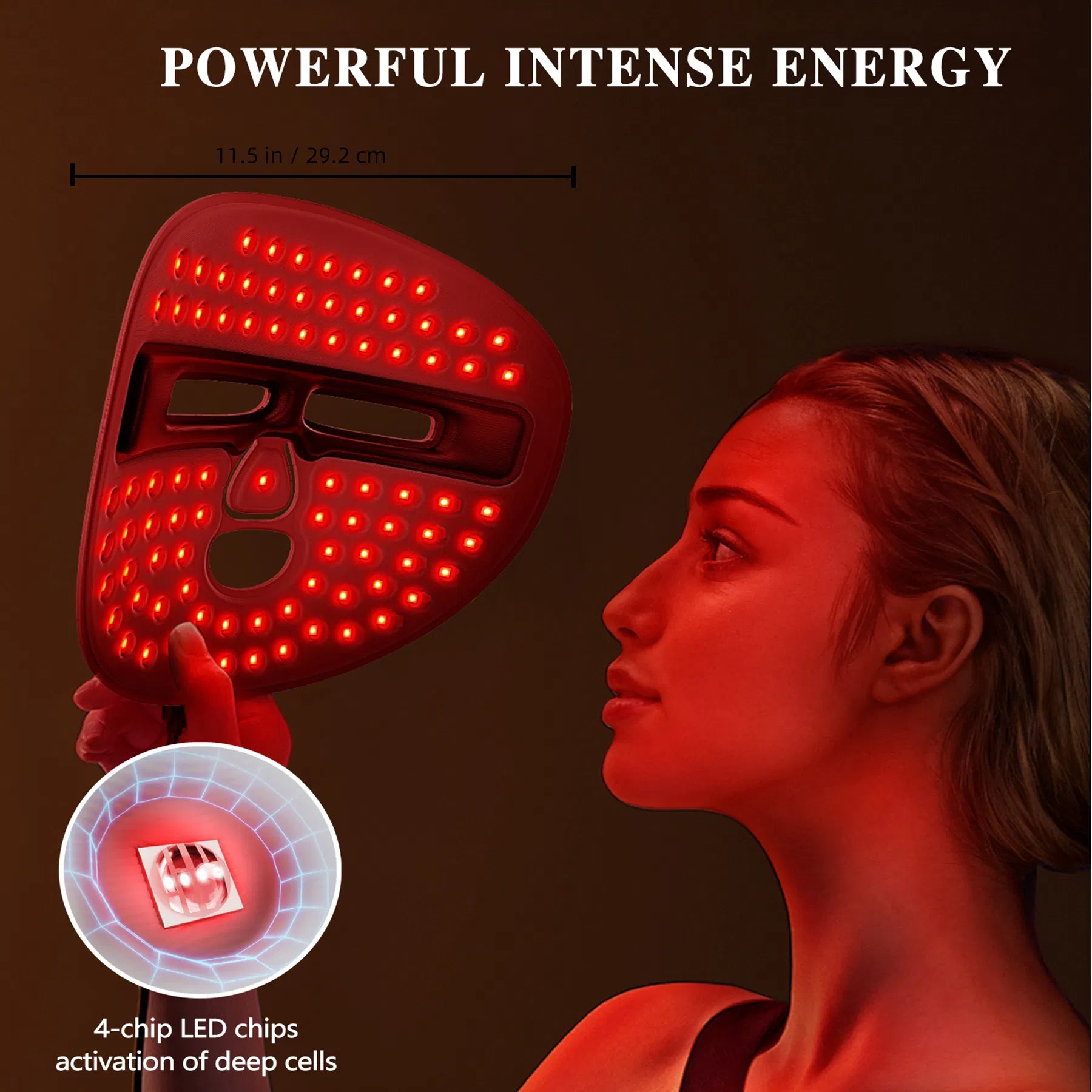 LED face mask side profile and strap