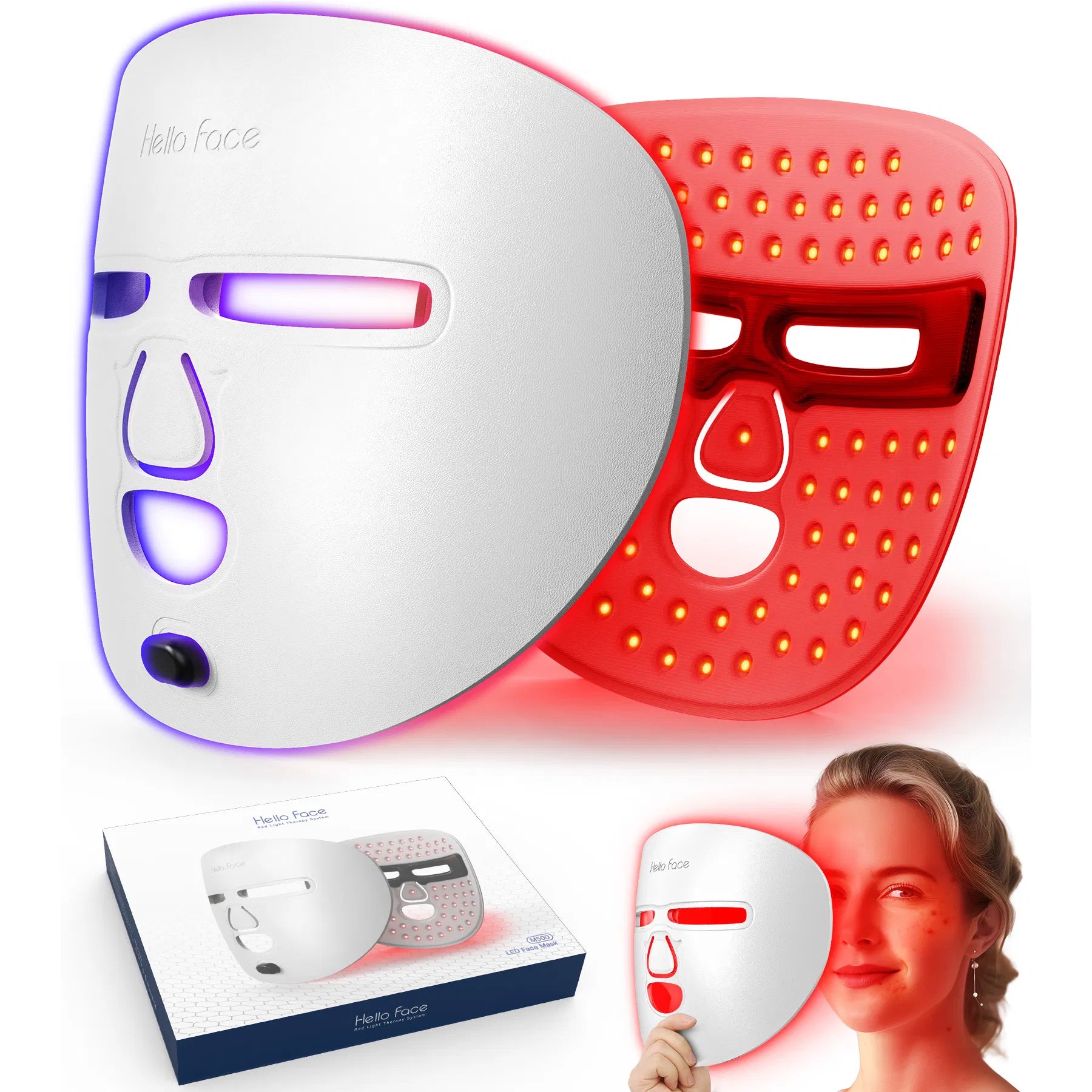 LED face mask in use