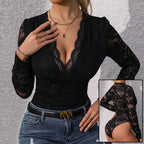 Lace long sleeve bodysuit in black