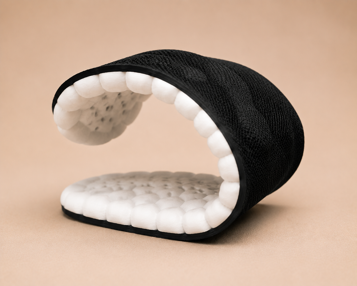 CloudStep insole bent by hand to show how the cushioning flexes