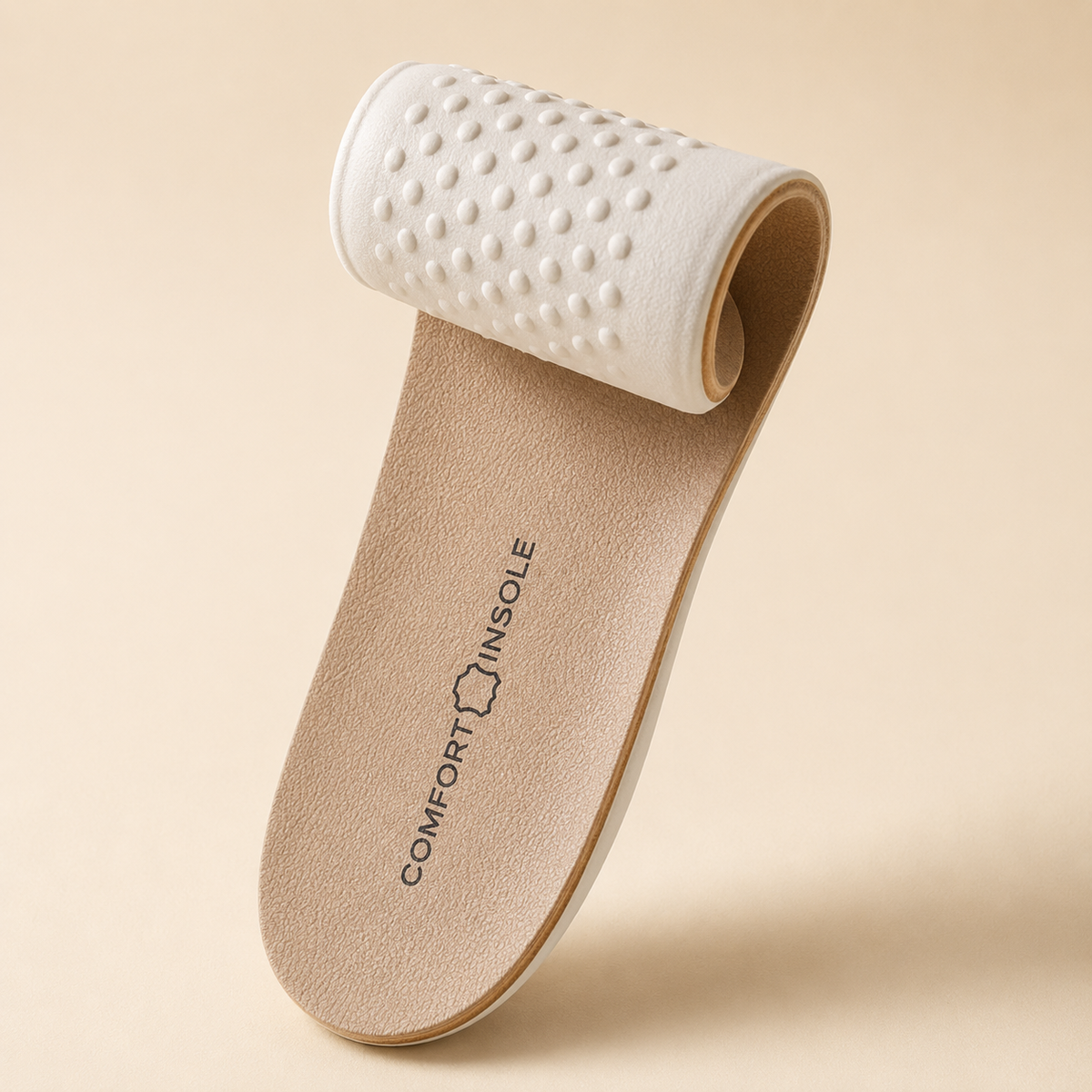 Beige LeatherLine full-length insole with cowhide leather top and white dotted latex underside