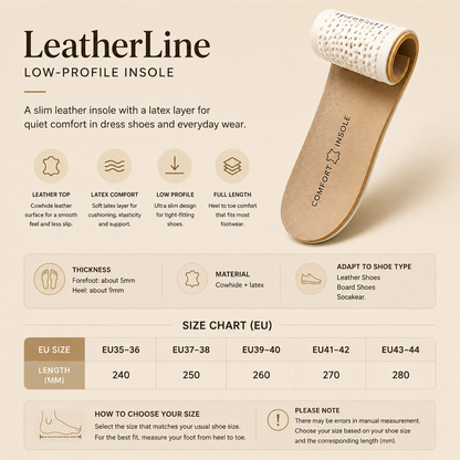 LeatherLine size guide for EU35-36 through EU43-44