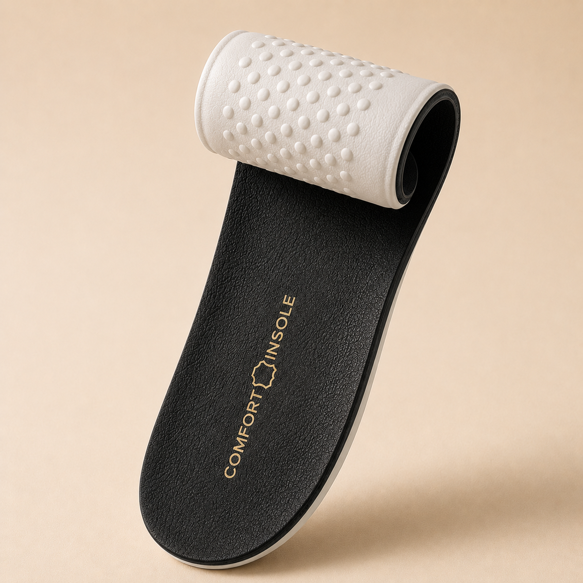 Black LeatherLine full-length insole with black cowhide leather top and white dotted latex underside
