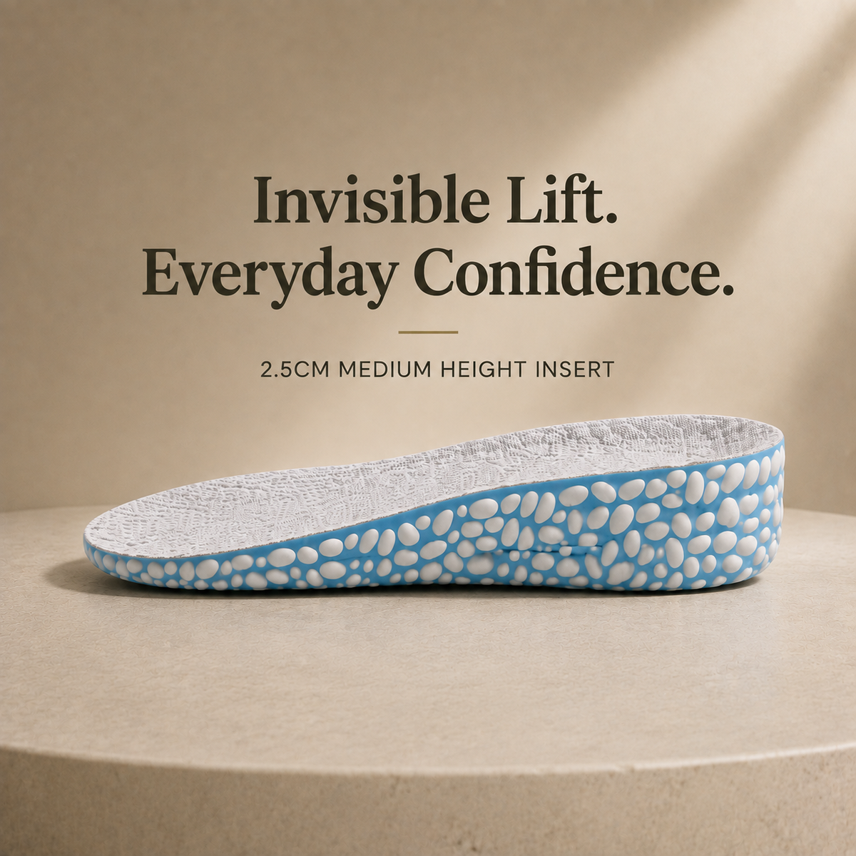 LiftStep 2.5 cm heel lift with grey top and pale blue foam base