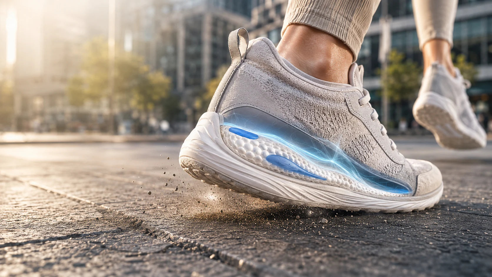 Running shoe shown in cutaway with a breathable cushioned insole visible inside