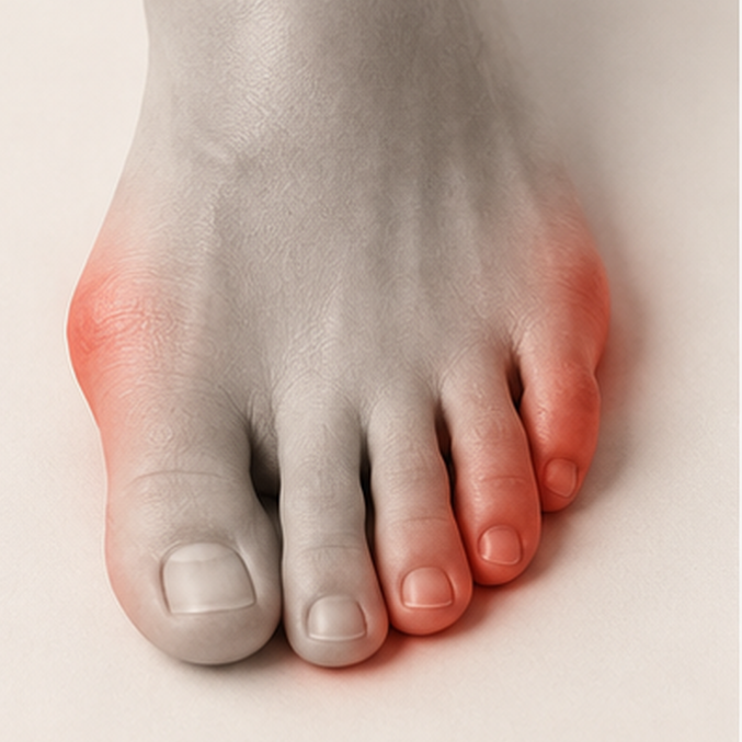 Broad weight-bearing forefoot with natural toe splay and pressure highlighted at the sides